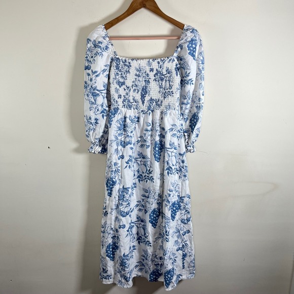 Reformation Dresses & Skirts - Reformation Gitane Shirred Floral Print Linen Midi Dress Blue White Size Small